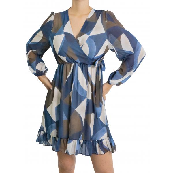 Vestito scollo a V fantasia con cinta laterale 